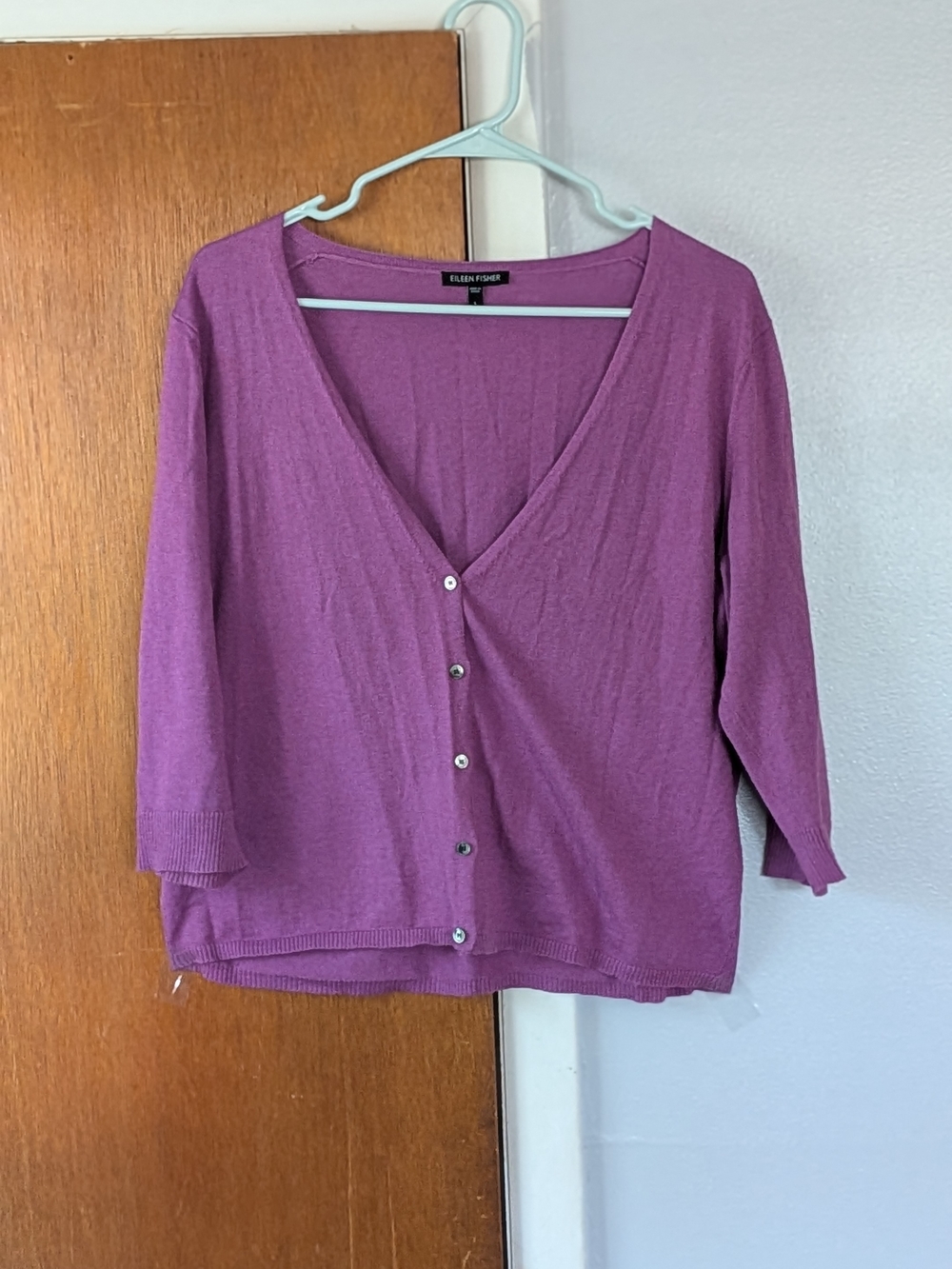 EILEEN FISHER Plum Button-Front Lightweight Woman's Cardigan Size L